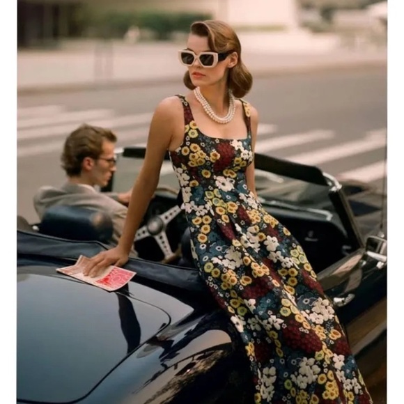 Anthropologie Maeve Marigold Floral A-Line Tie Back Fit & Flare Midi Dress - Picture 3 of 16